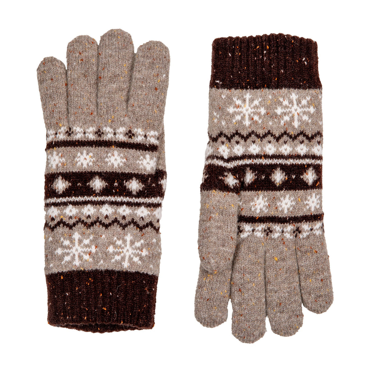 Dents Womens Gloves Jacquard Fair Isle Marle Yarn Knitted in Oatmeal