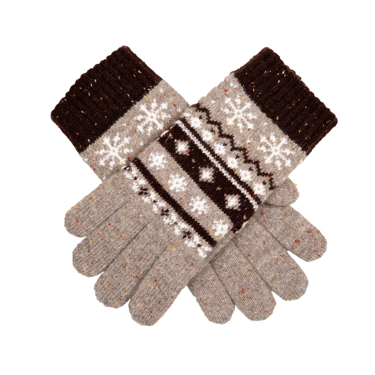 Dents Womens Gloves Jacquard Fair Isle Marle Yarn Knitted in Oatmeal