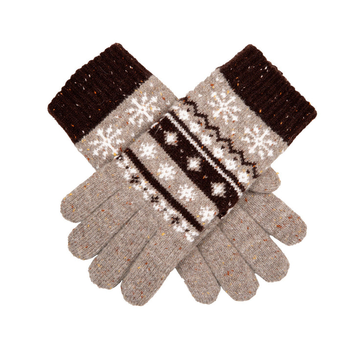 Dents Womens Gloves Jacquard Fair Isle Marle Yarn Knitted in Oatmeal