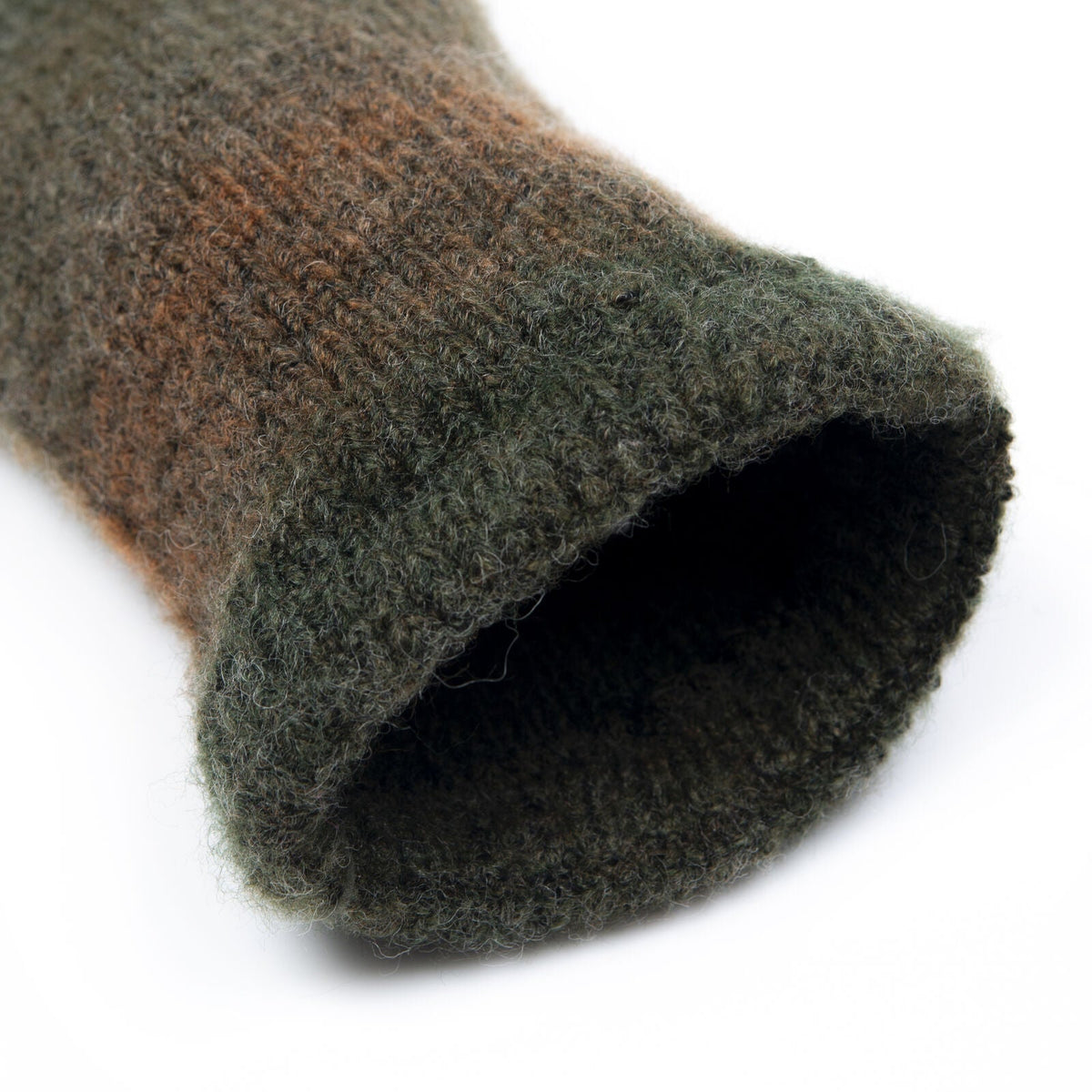 Dents Women's Long Below-Elbow Ribbed Wool Knit Wrist Warmers w/ Ombre Pattern in Moss