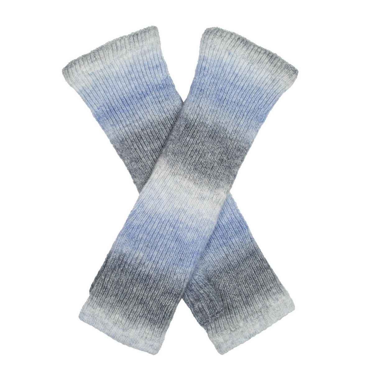 Dents Womens Long Below-Elbow Ribbed Wool Knit Wrist Warmersw/ Ombre Pattern in Pale Blue