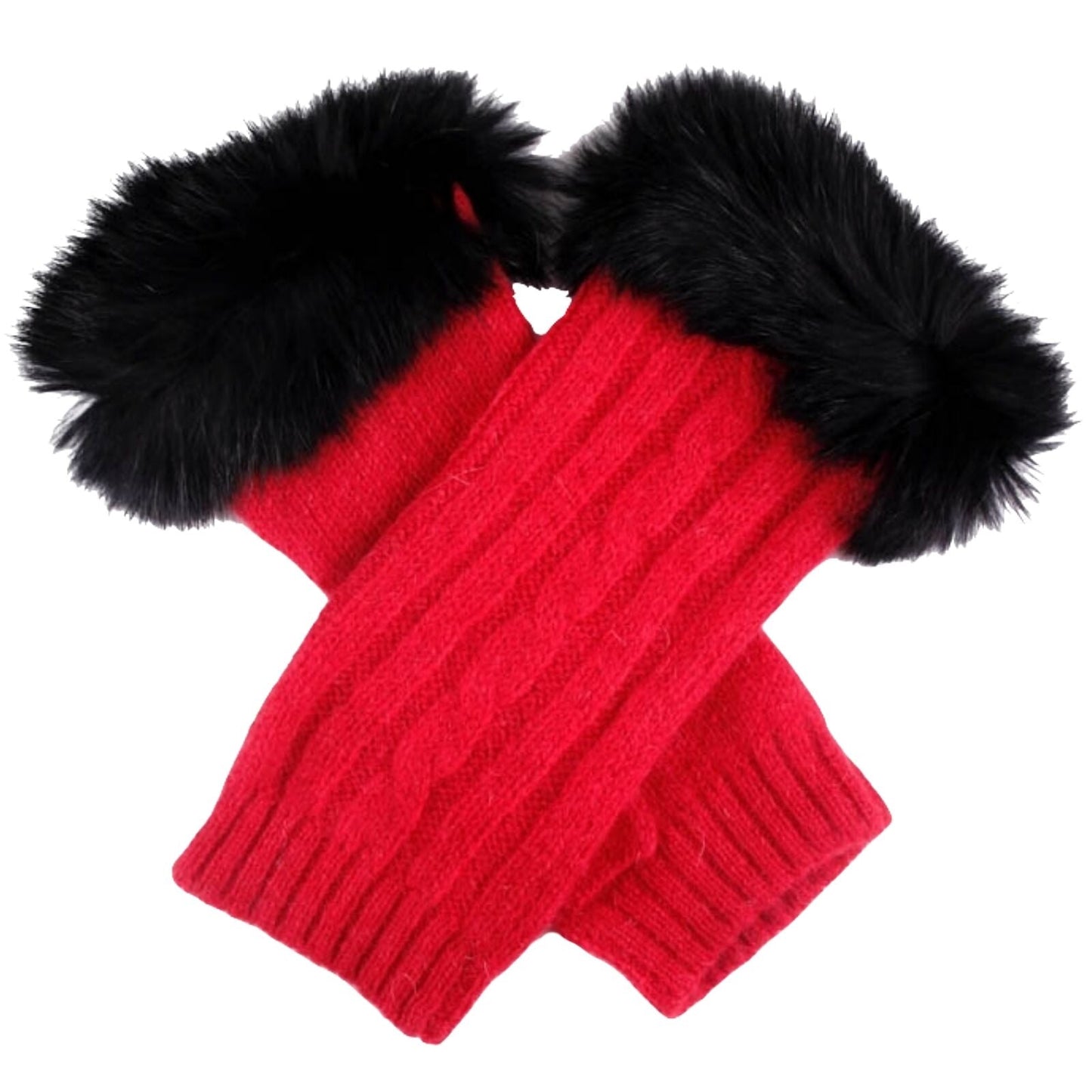 Dents Womens Wrist Warmers Lambswool Angora Cable Knit Fur Cuff - Berry/Black