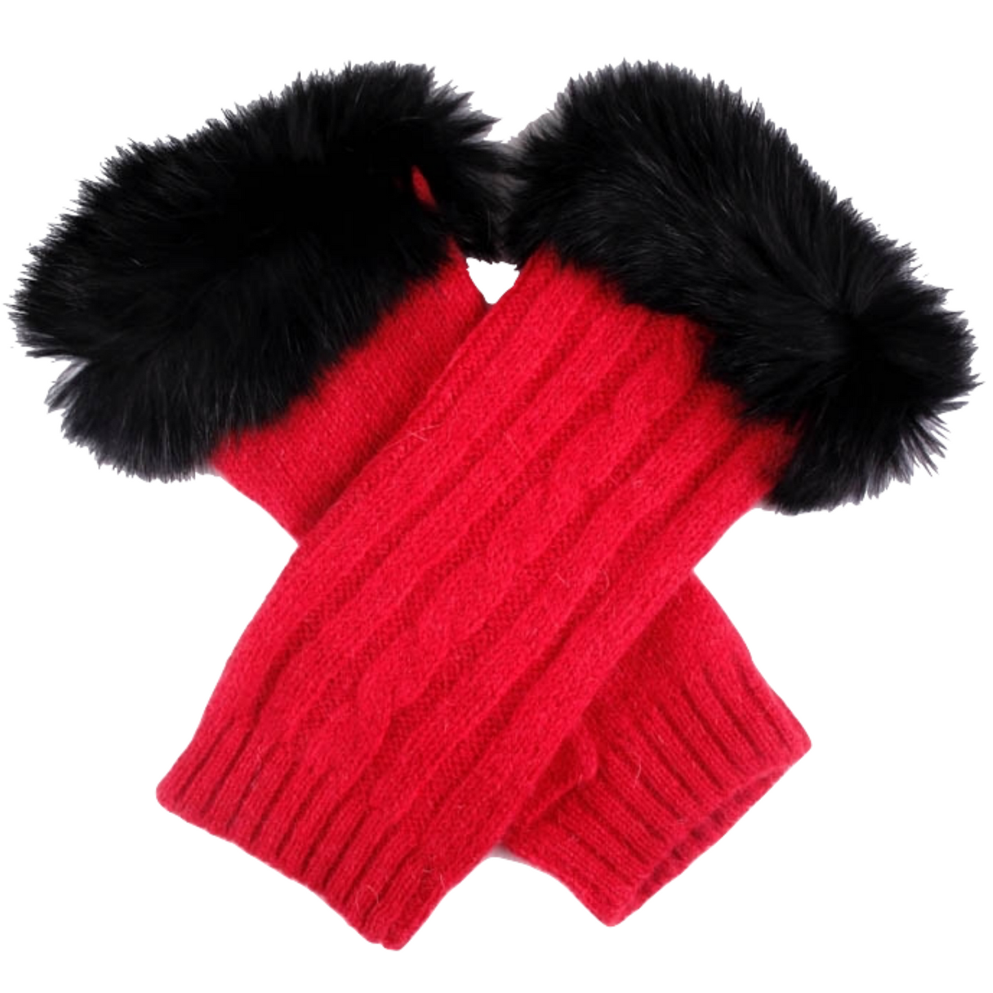 Dents Womens Wrist Warmers Lambswool Angora Cable Knit Fur Cuff - Berry/Black