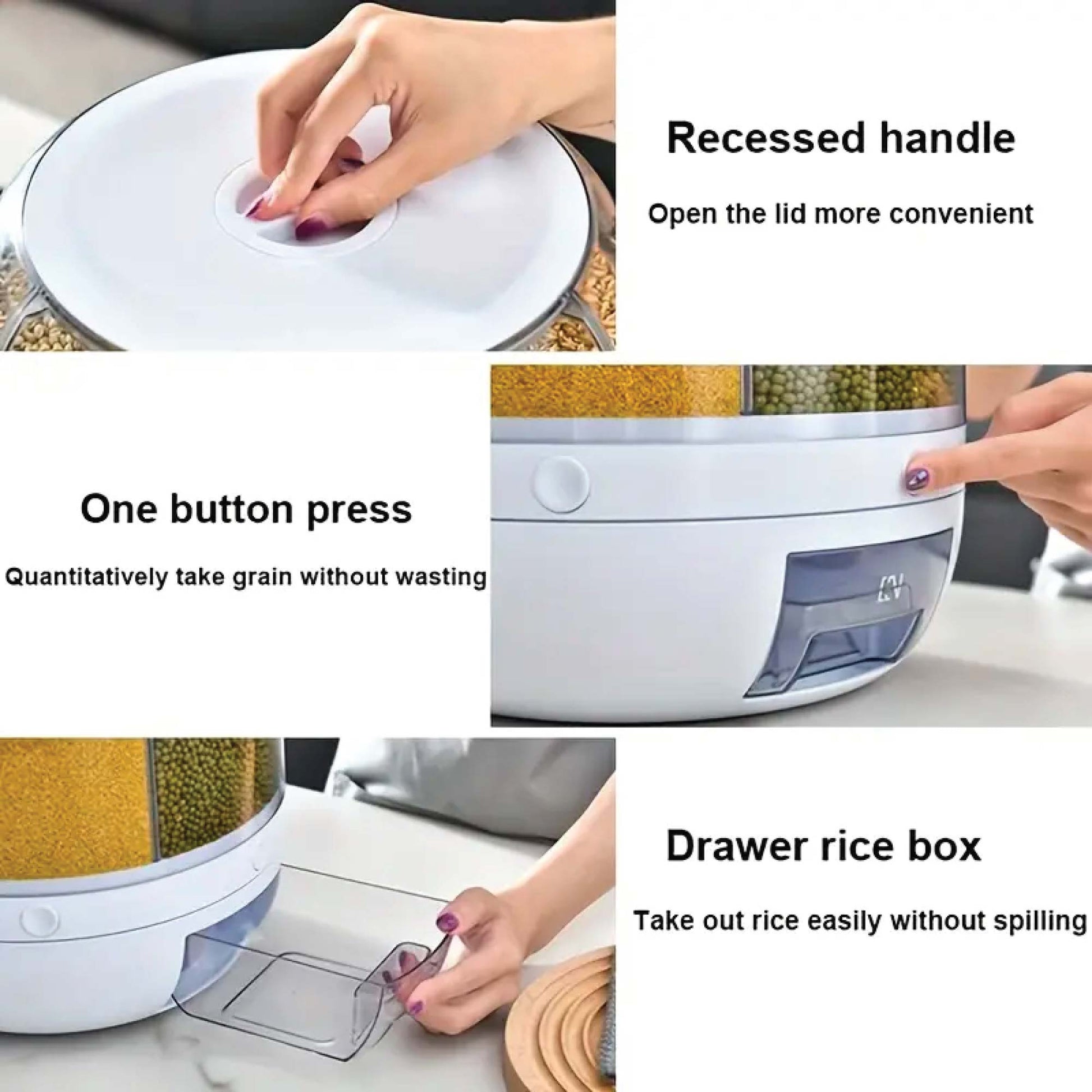 6 Grid Rotating Food Grain Dispenser 3.6L - Compartment Storage Container-3
