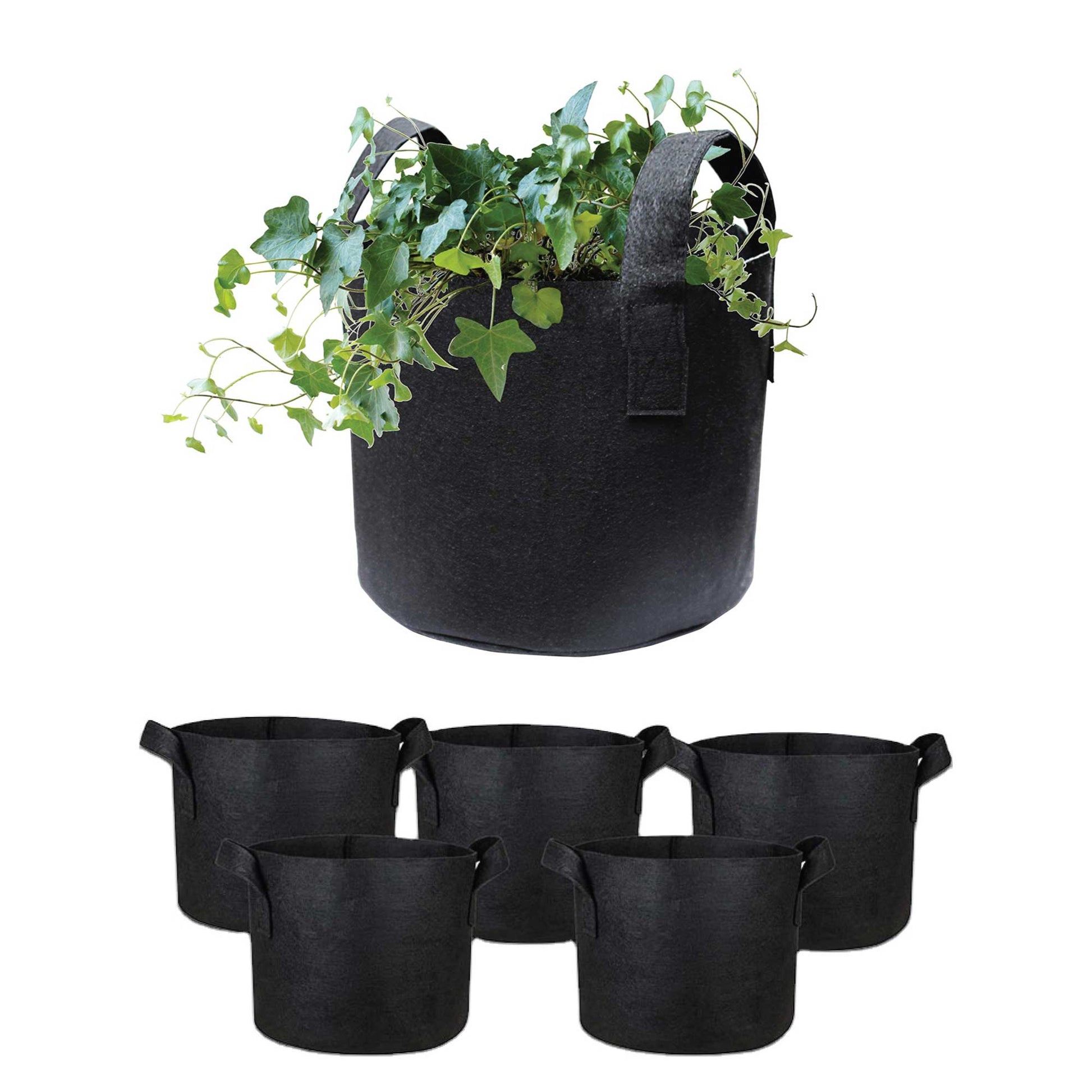 6 Pck 10 Gallon Fabric Flower Pots 38L Garden Planter Bags Black Felt Root Pouch-0