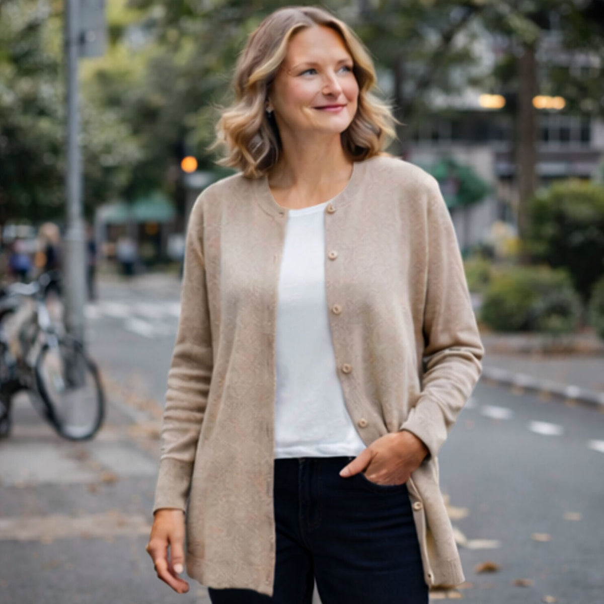 Luxury Cashmere Wool Button Cardigan (Longline) in Natural