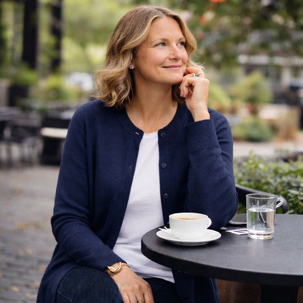 Luxury Cashmere Wool Button Cardigan (Longline) in Navy