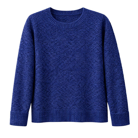 Luxury Cashmere Wool Horizontal Rib Pullover Jumper (Textured Knit) in Navy