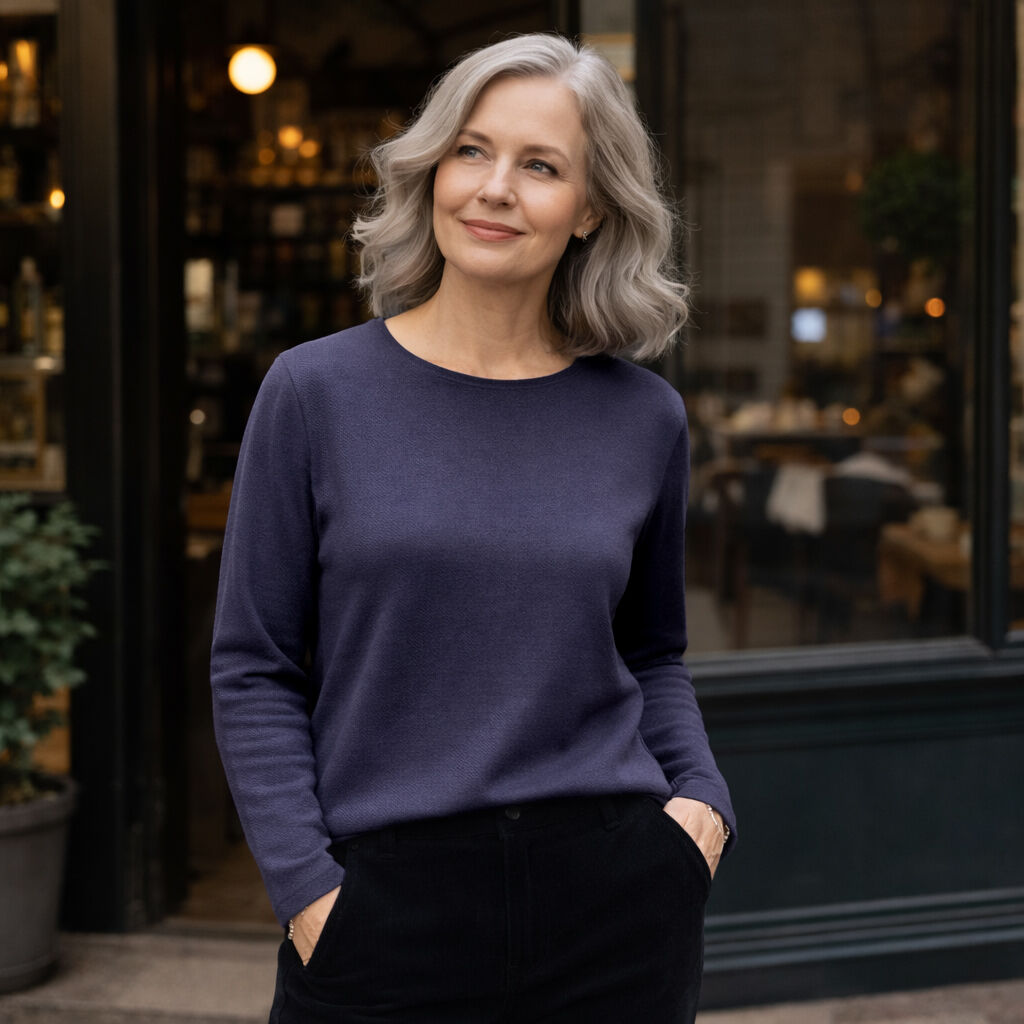 Luxury Cashmere Wool Pullover Jumper (Fine Knit) in Navy