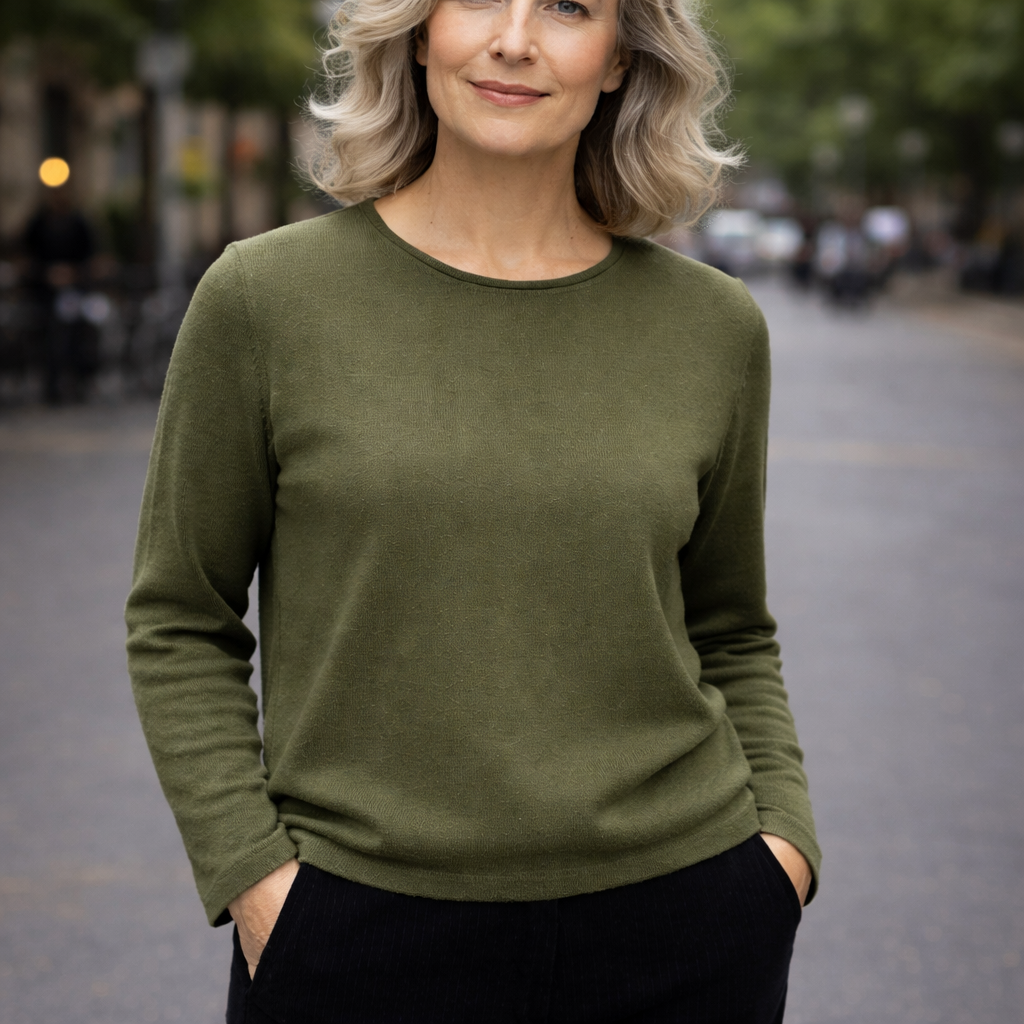 Luxury Cashmere Wool Pullover Jumper (Fine Knit) in Green