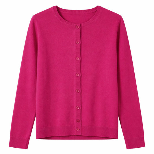 Luxury Cashmere Wool Fine Knit Button Cardigan (Regular Length) in Pink