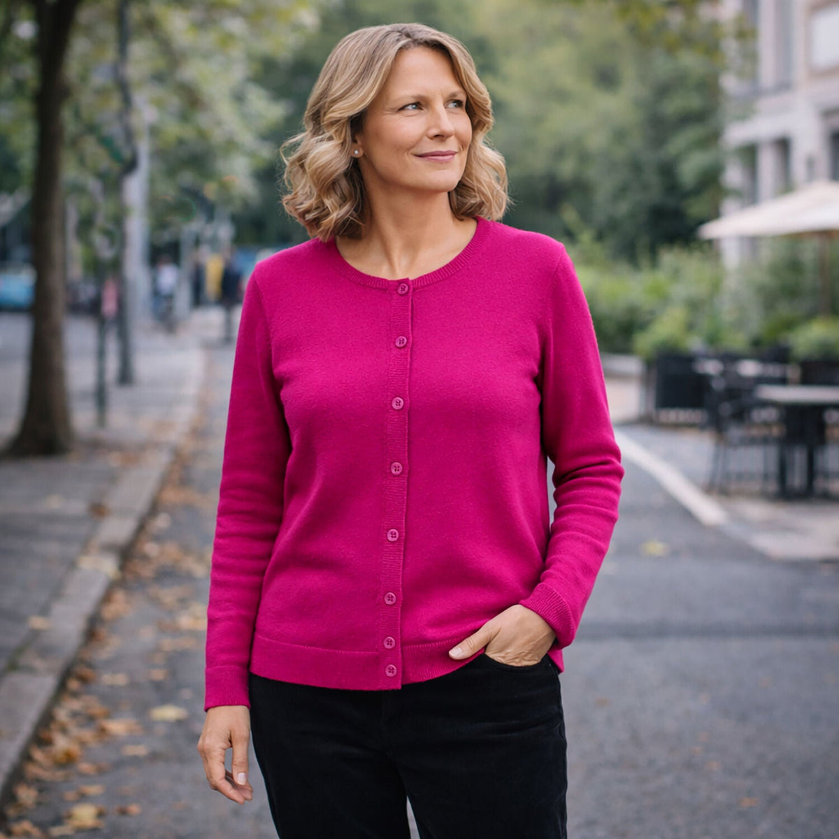 Luxury Cashmere Wool Fine Knit Button Cardigan (Regular Length) in Pink