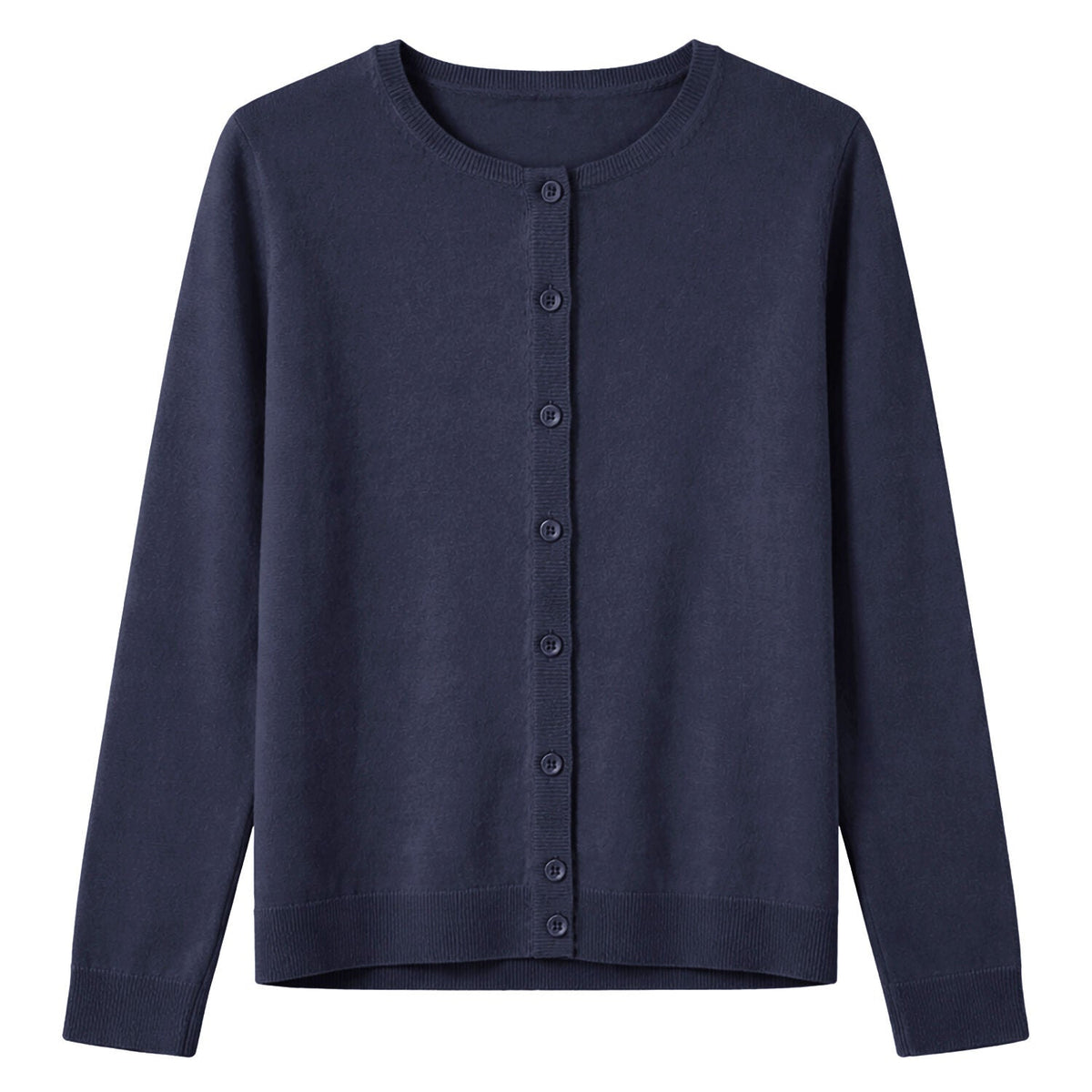 Luxury Cashmere Wool Fine Knit Button Cardigan (Regular Length) in Navy