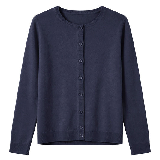 Luxury Cashmere Wool Fine Knit Button Cardigan (Regular Length) in Navy