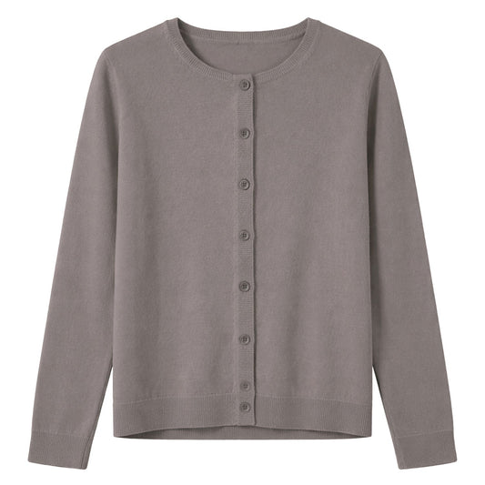 Luxury Cashmere Wool Fine Knit Button Cardigan (Regular Length) in Taupe