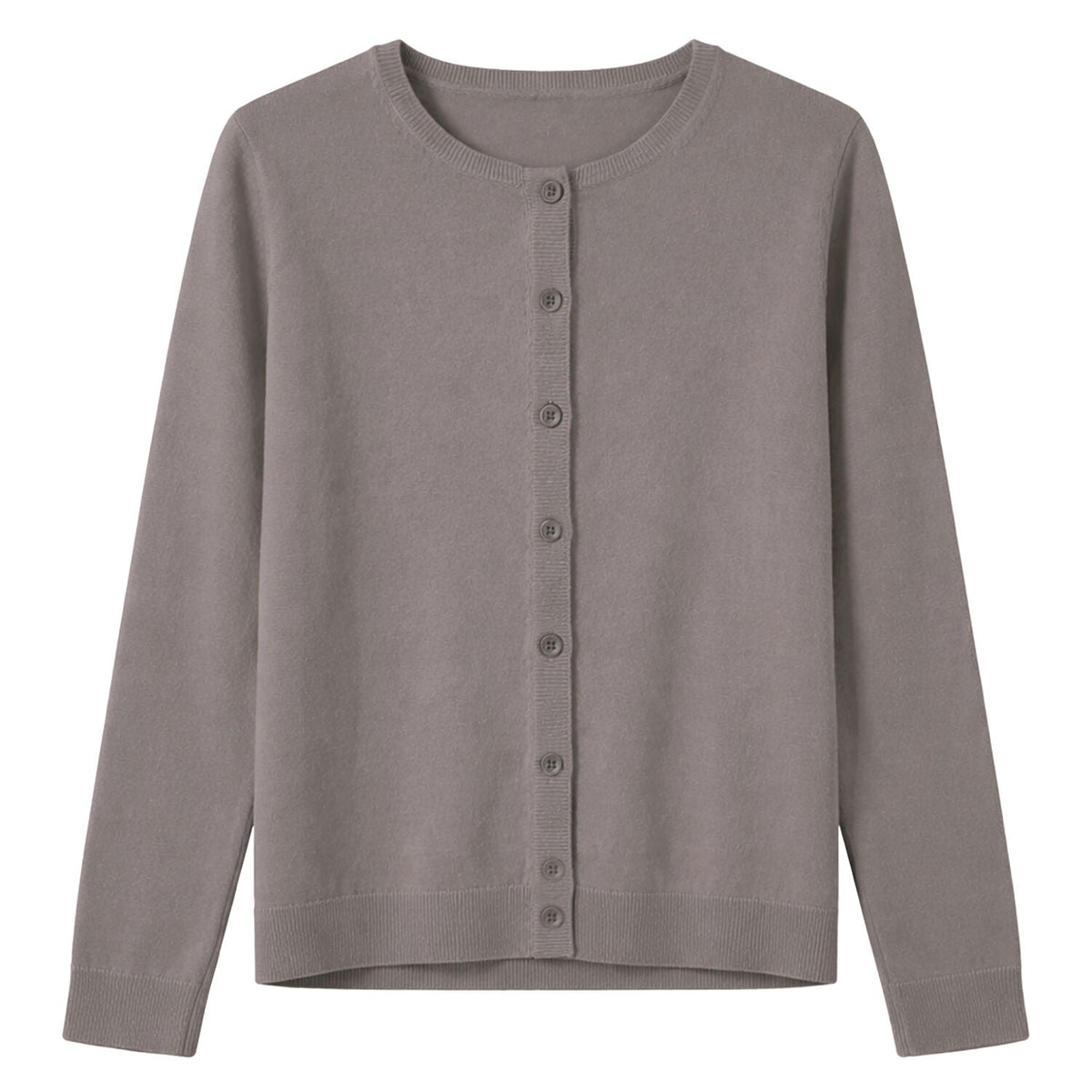 Luxury Cashmere Wool Fine Knit Button Cardigan (Regular Length) in Taupe
