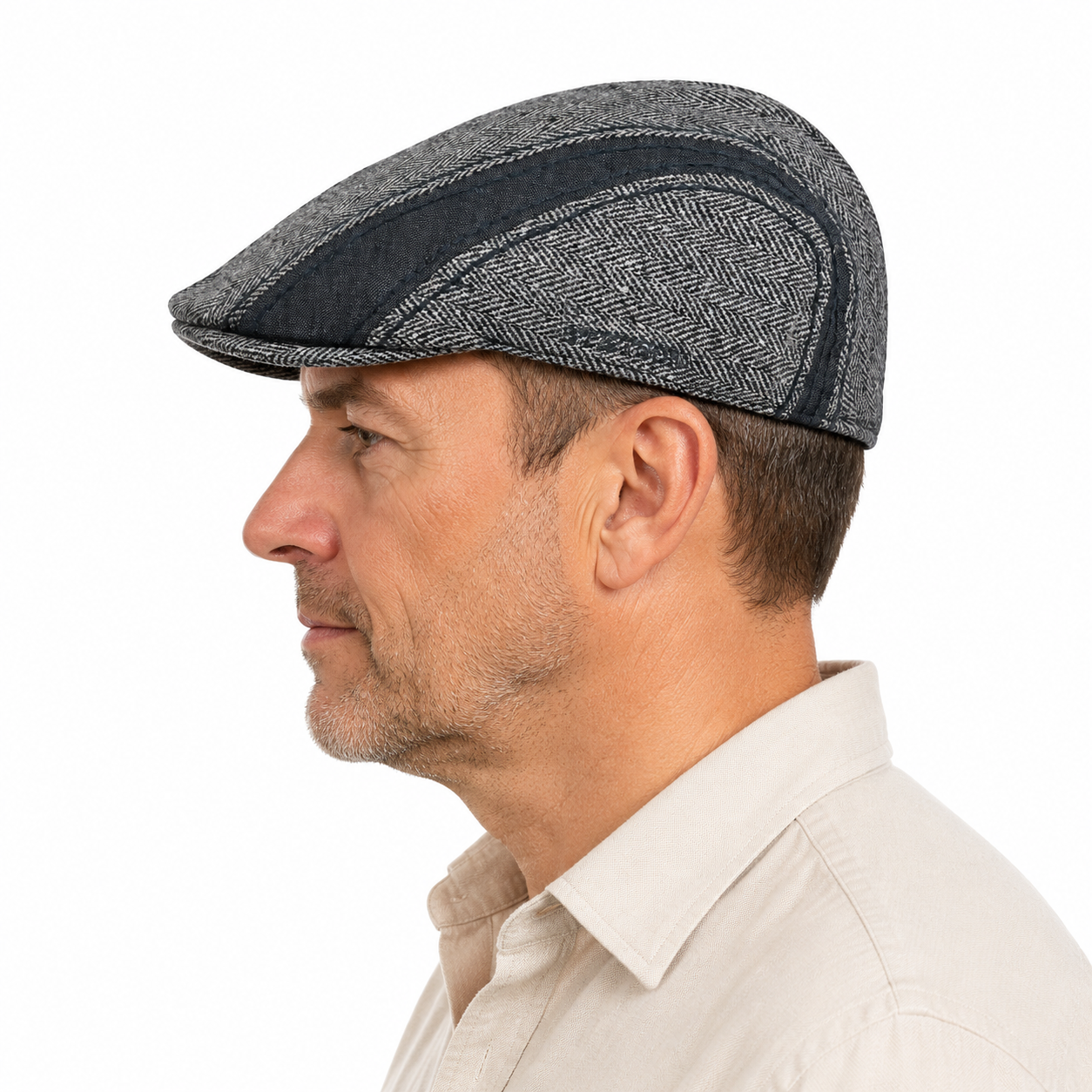 Stetson Mens Manatee Hat Flat Cap Ivy Golf Herringbone Wool Silk Linen  - Grey