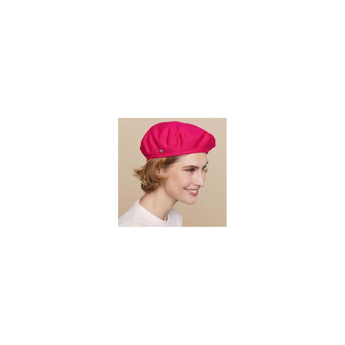 Laulhere Authentic Unisex Summer Cotton French Heritage Beret in Bright Rose