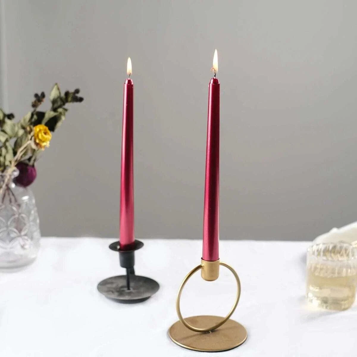 144x Tapered Dinner Candles Unscented Taper Wedding Candle 25cm in Metallic Red