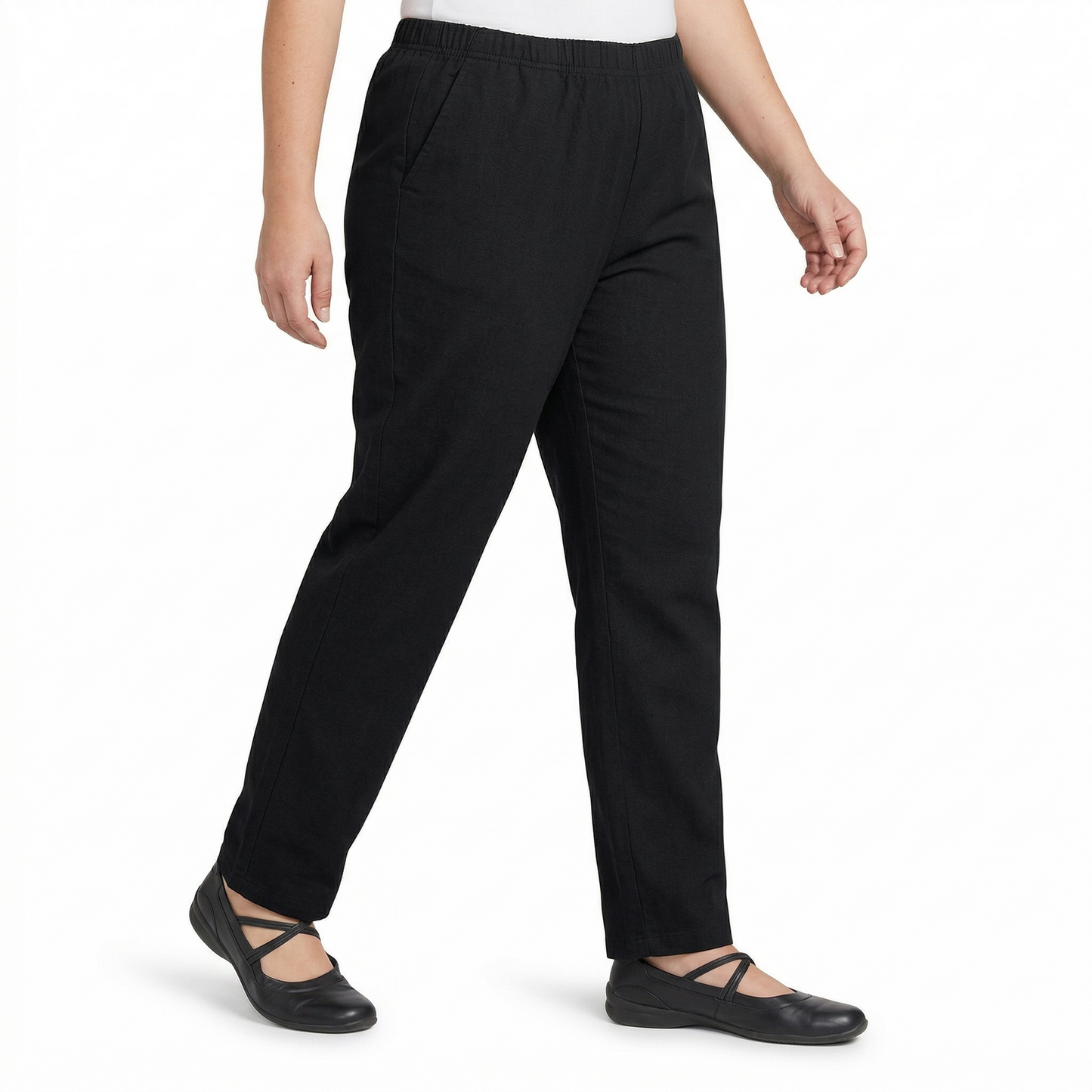 idyl Womens Full Length 100% Cotton Pants  - Black (Relaxed Fit Trousers)-1