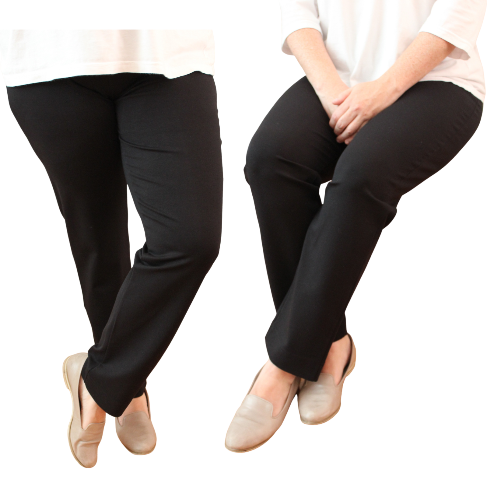 Women's Ponte Pants Straight Leg Stretch Elastic Waist Knit Warm Winter Ladies - Black-1