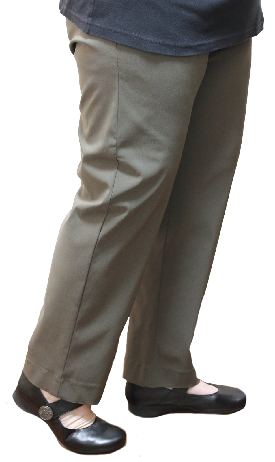 idyl Womens Straight Leg Bengaline Pants - Khaki (Pull On & Elastic Waist Stretch)-1