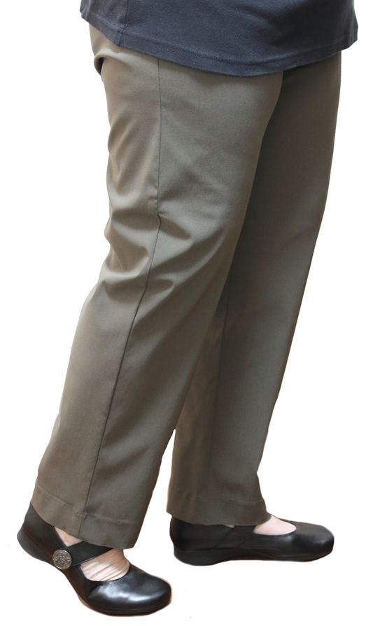 idyl Womens Straight Leg Bengaline Pants - Khaki (Pull On & Elastic Waist Stretch)-0