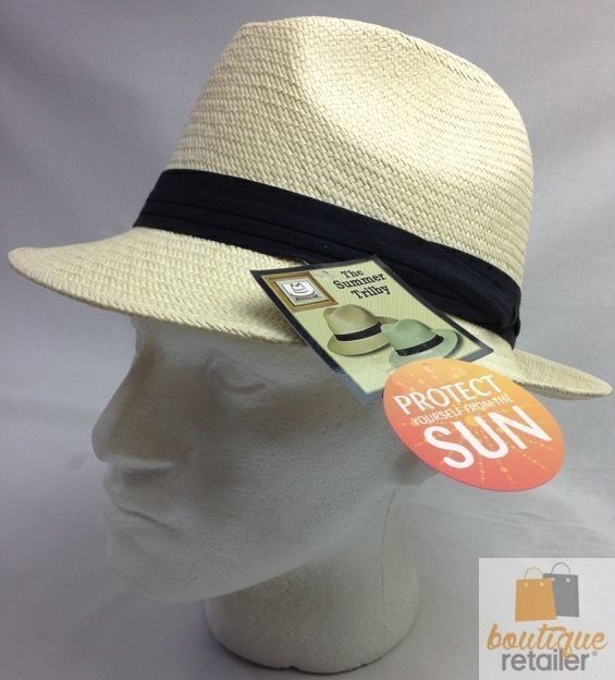 MELBOURNE HATS Trilby Ecuadorian Palm Straw Hat Handwoven Summer Panama Fedora - Natural
