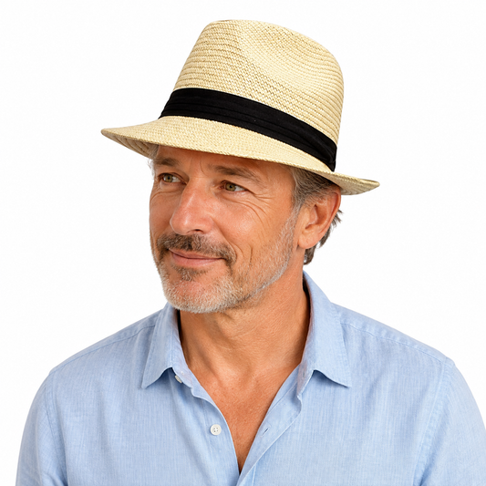 MELBOURNE HATS Trilby Ecuadorian Palm Straw Hat Handwoven Summer Panama Fedora - Natural