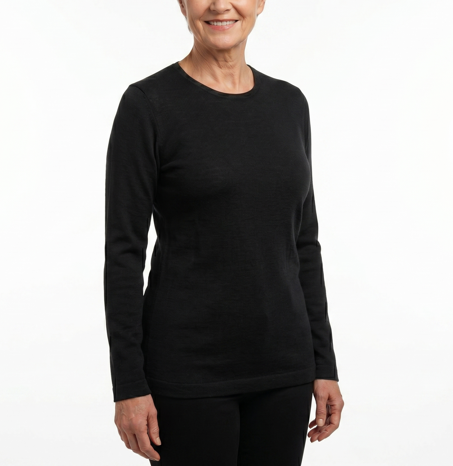 idyl Womens Pure Wool Long Sleeve Top - Black - Knit Base Layer (Made in Australia)-1