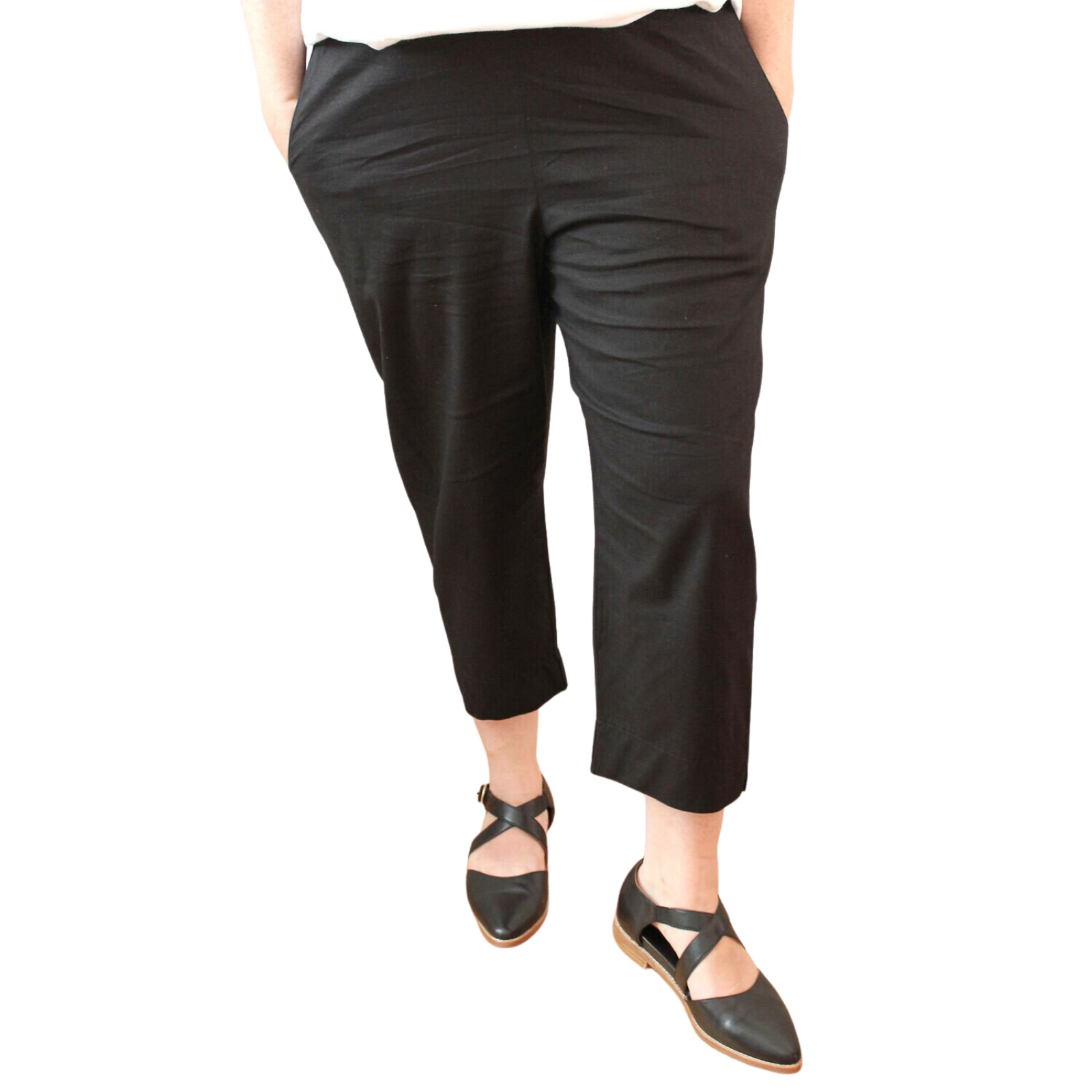 Idyl Womens Linen/Cotton Crop Wide Leg Pants Trousers Ladies Capri - Black-0