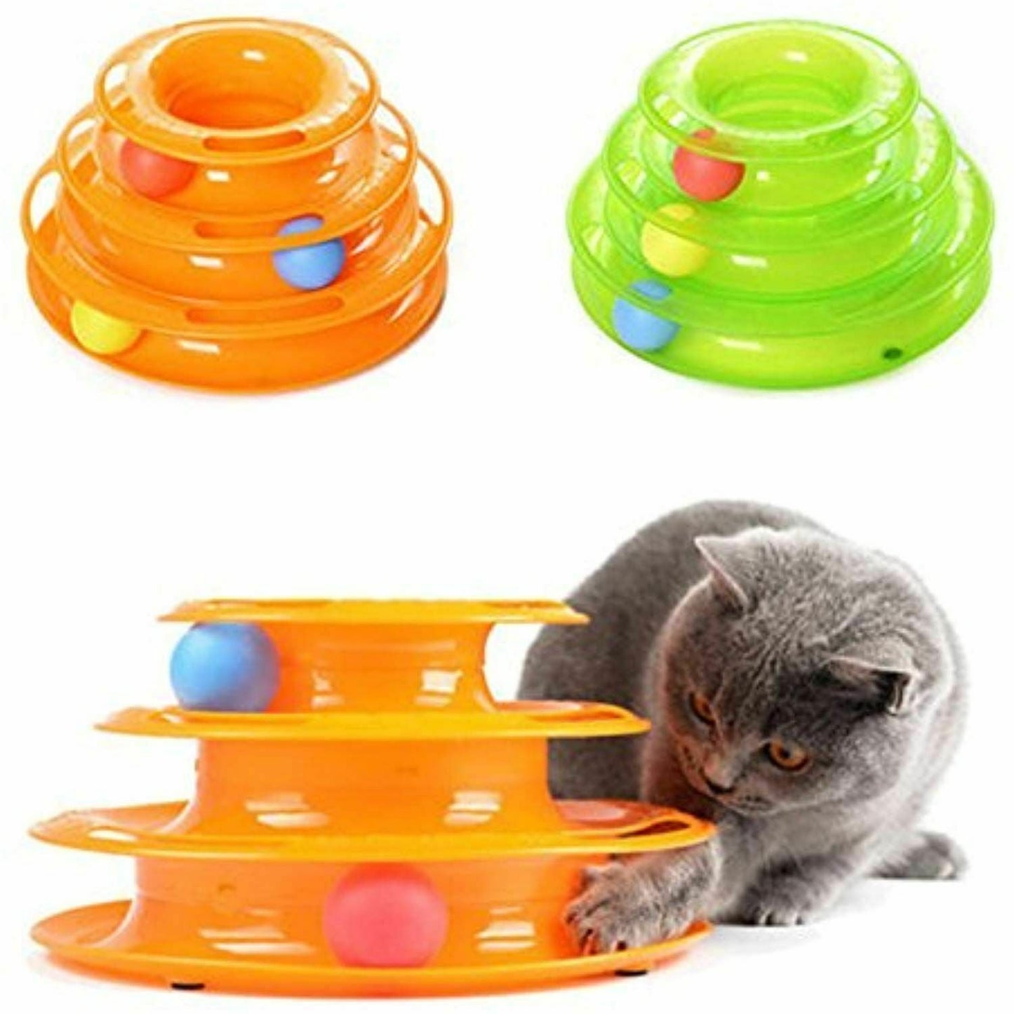Funny Cat Toy Plastic Tower Interactive Track Ball Playing Game - Assorted Colours-0