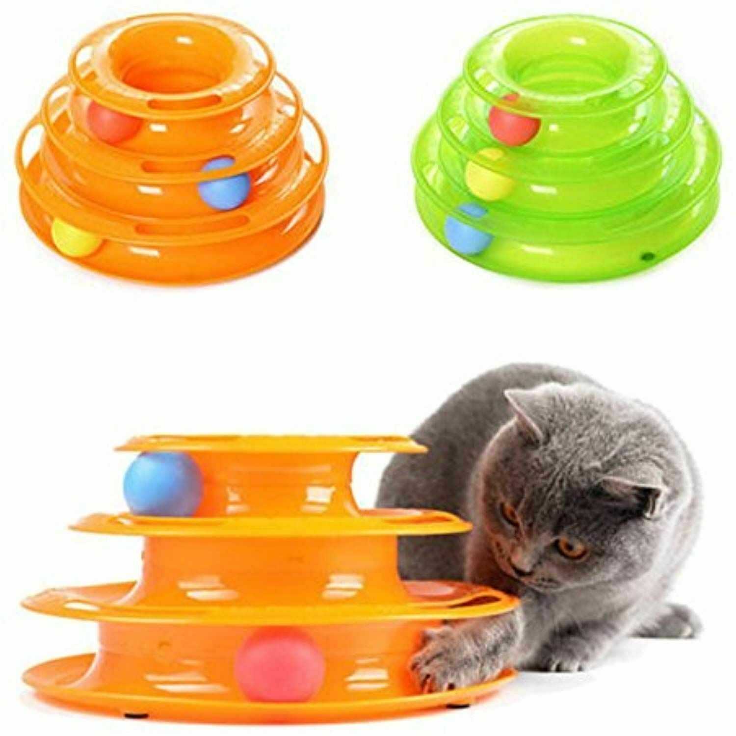 Funny Cat Toy Plastic Tower Interactive Track Ball Playing Game - Assorted Colours-0