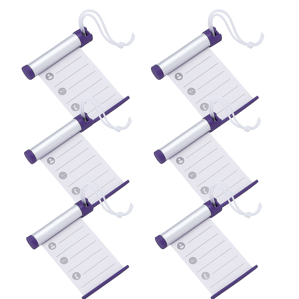 6x Funky Luggage Cylinder Tag Rollout Label for Address Details - Silver/Blue-1