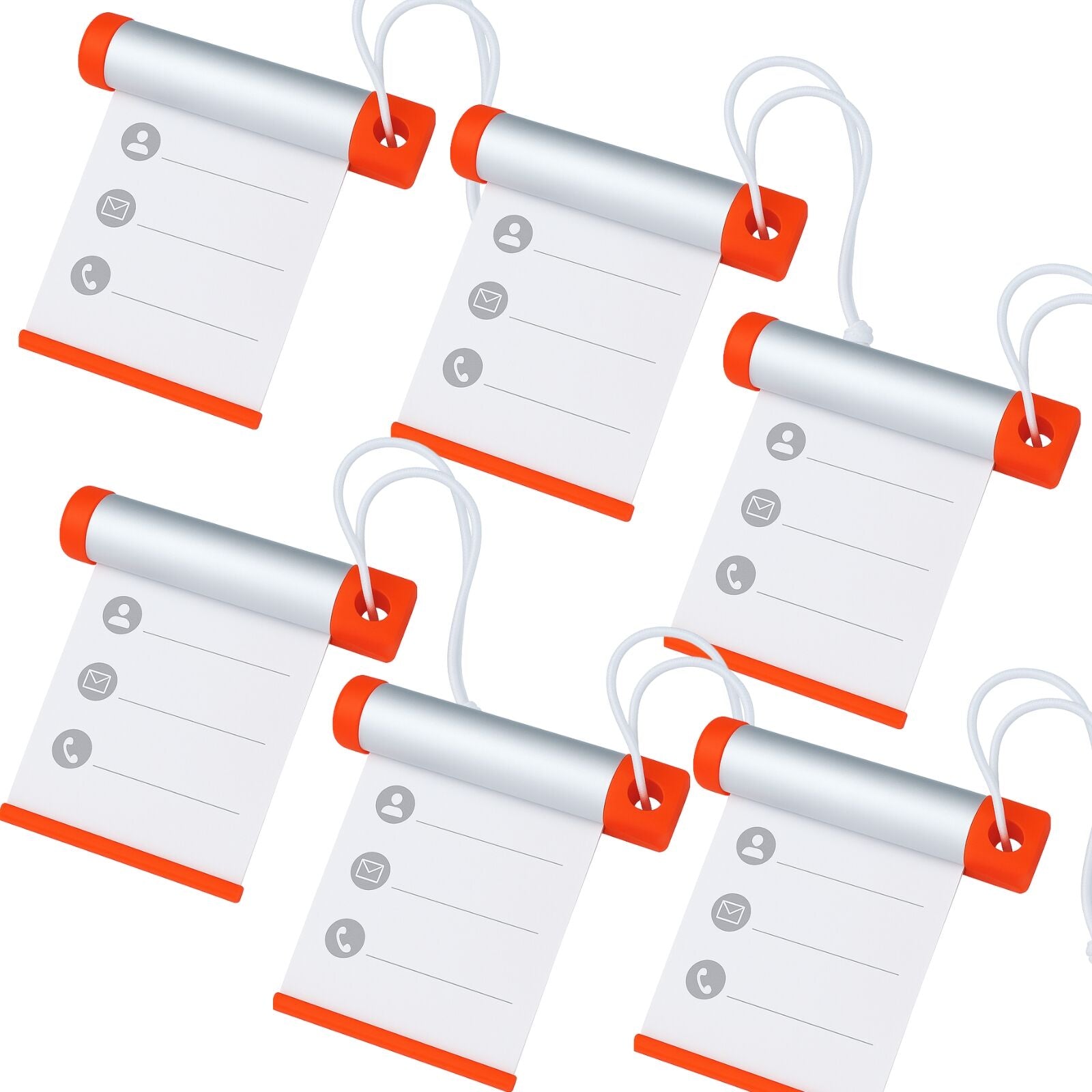 6x Funky Luggage Cylinder Tag Rollout Label for Address Details - Silver/Orange-1
