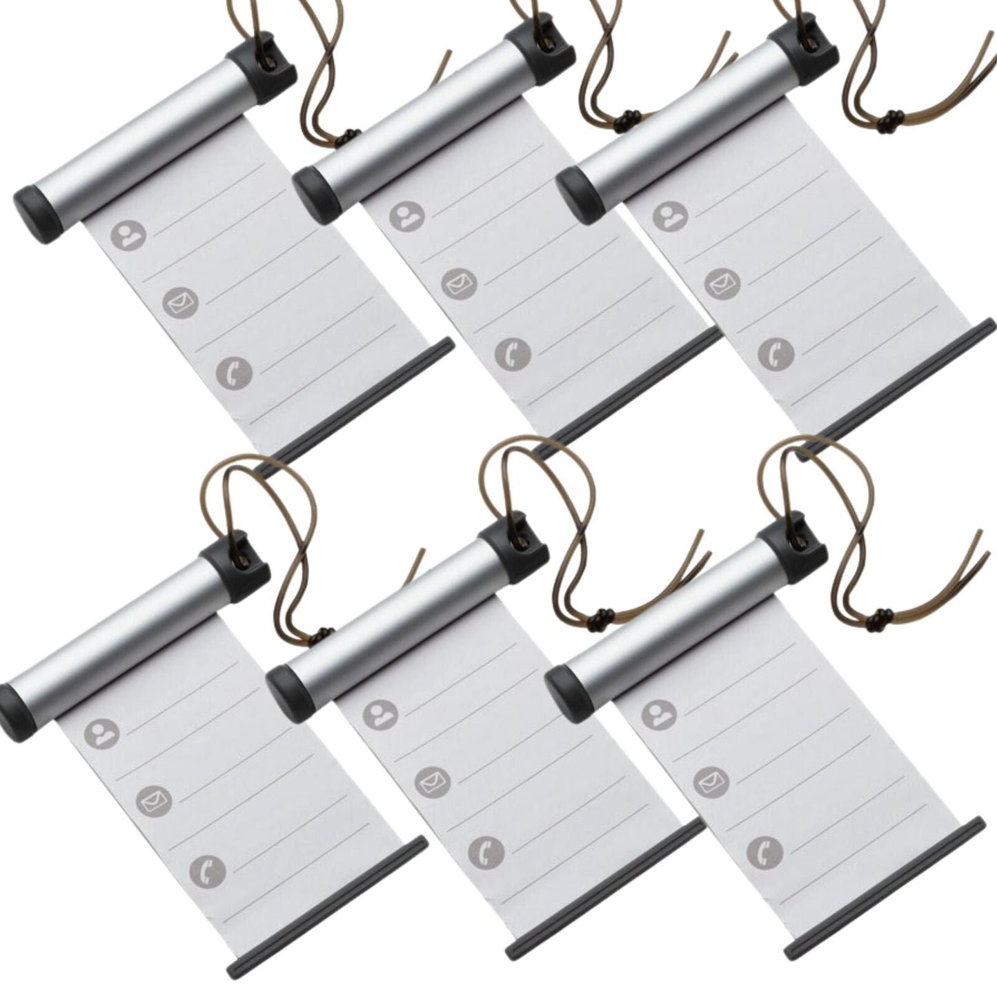 6x Funky Luggage Cylinder Tag Rollout Label for Address Details - Silver/Grey-0