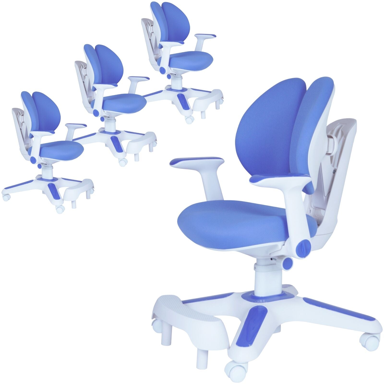 4x Ergonomic Study Chairs for Kids - Height Adjustable - Blue-1