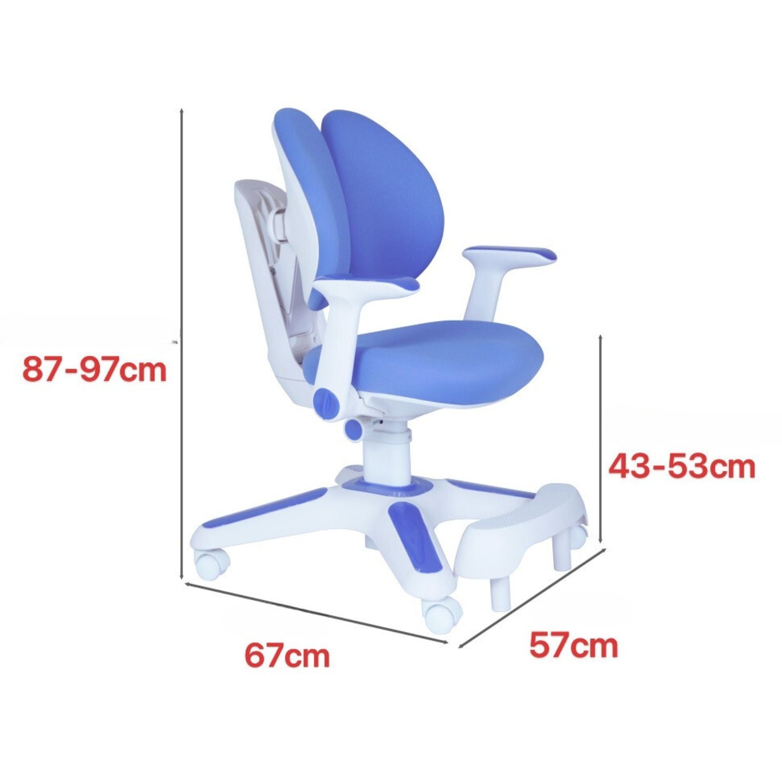 4x Ergonomic Study Chairs for Kids - Height Adjustable - Blue-4