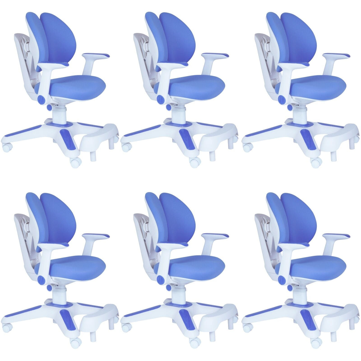 Ergonomic Children Kids Study Chair Set of 6 Height Adjustable - Blue
