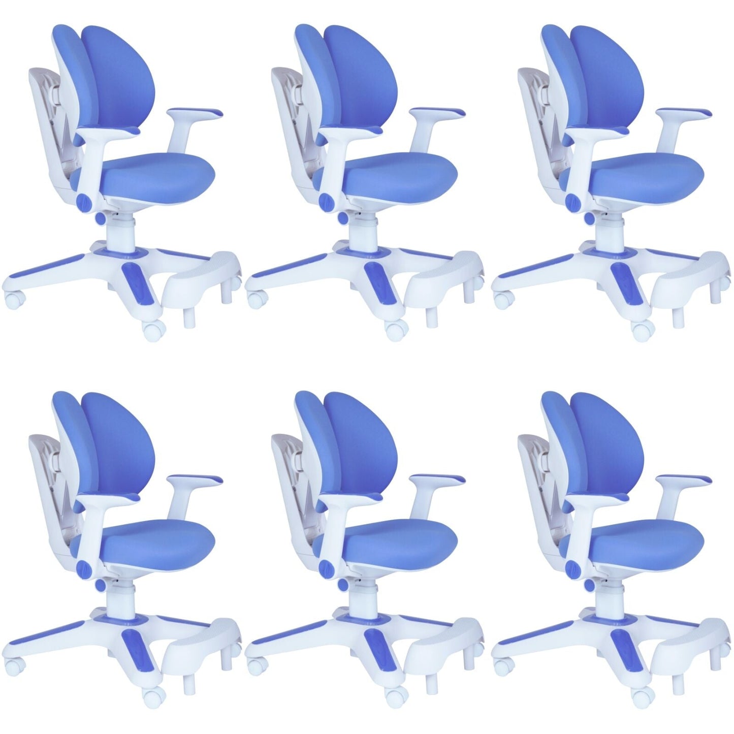 6x Ergonomic Study Chairs for Kids - Height Adjustable - Blue-0