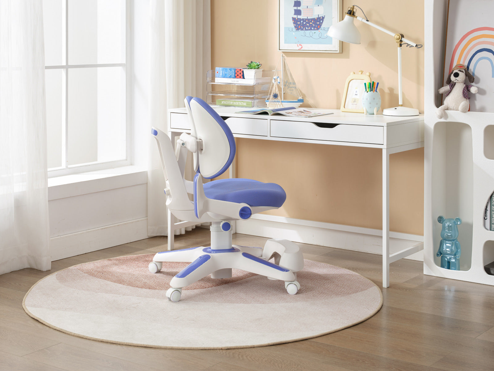1x Ergonomic Study Chairs for Kids - Height Adjustable - Blue-3