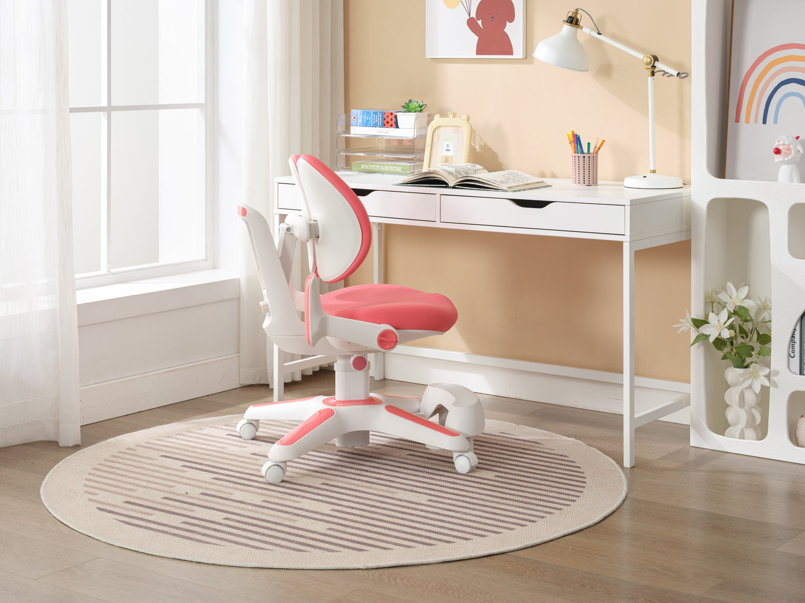 2x Ergonomic Study Chairs for Kids - Height Adjustable - Pink-3