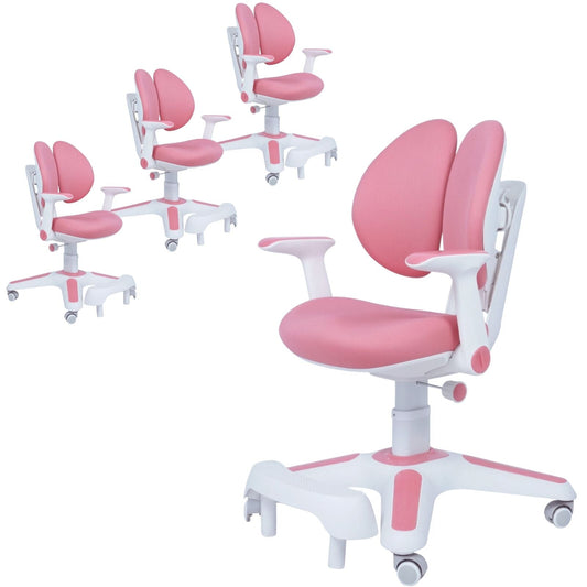 4x Ergonomic Study Chairs for Kids - Height Adjustable - Pink-0