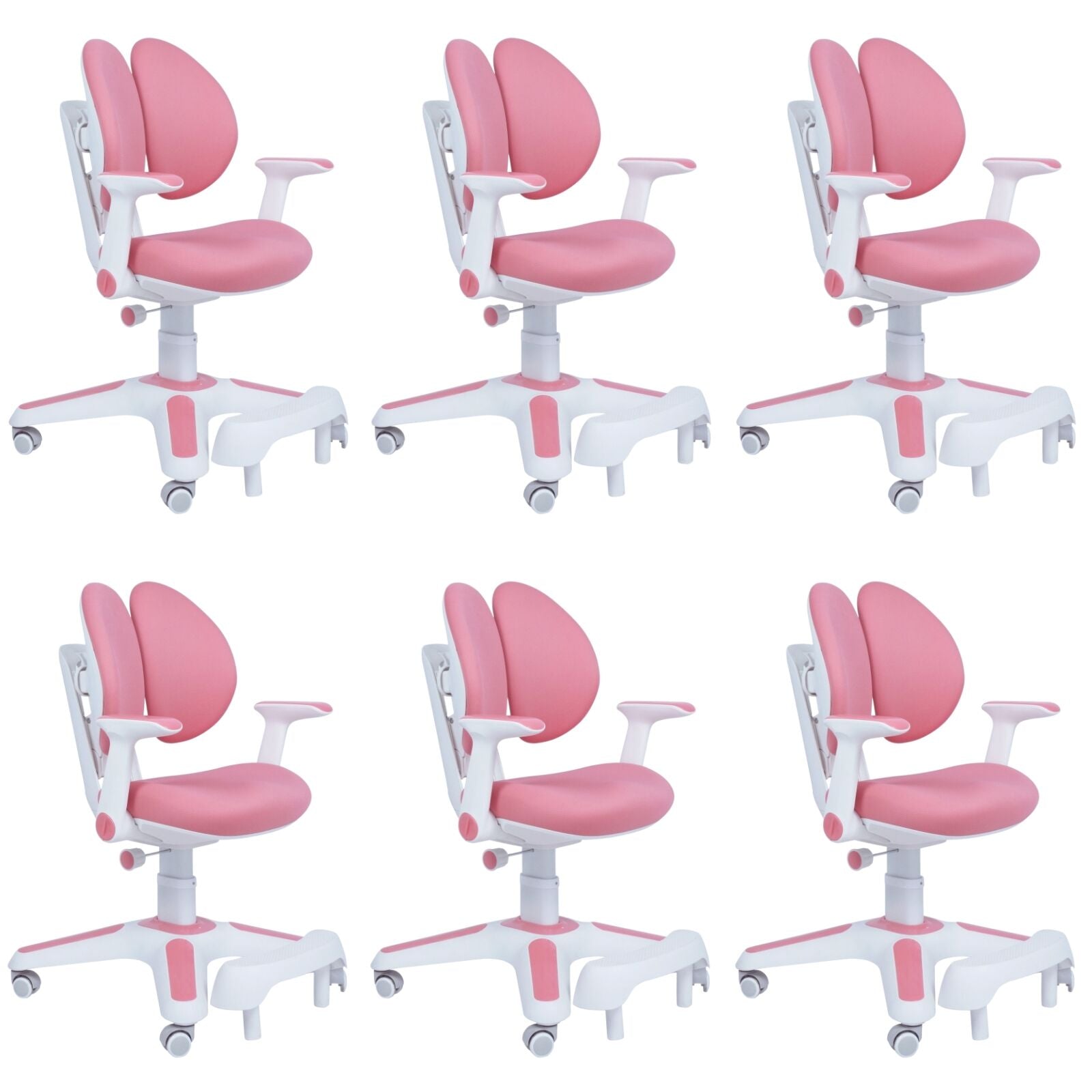 6x Ergonomic Study Chairs for Kids - Height Adjustable - Pink-1
