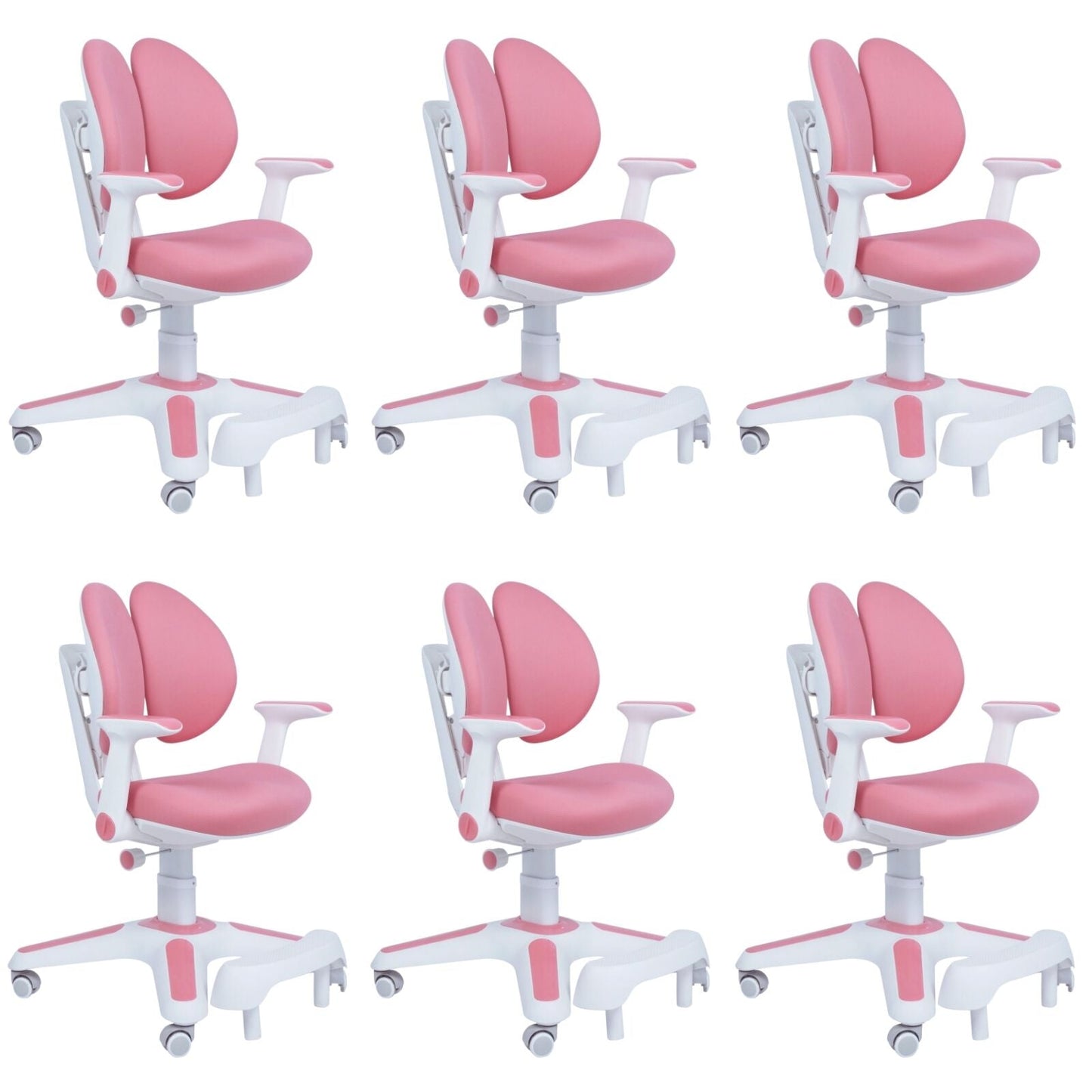 6x Ergonomic Study Chairs for Kids - Height Adjustable - Pink-0