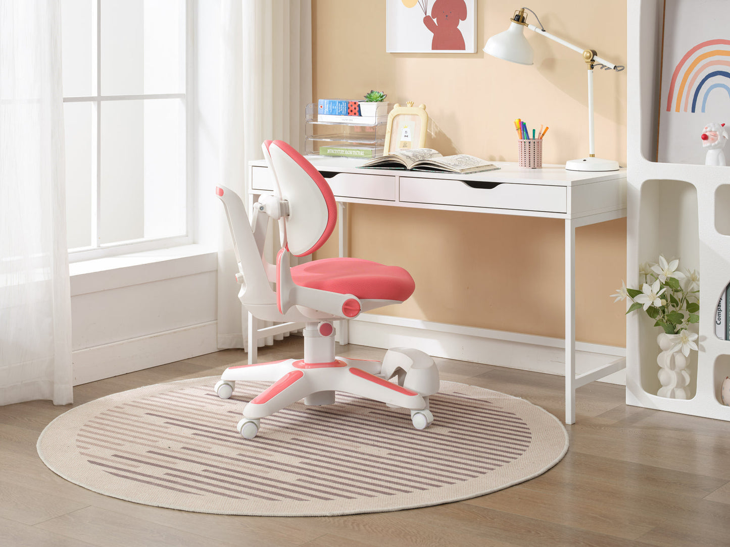 6x Ergonomic Study Chairs for Kids - Height Adjustable - Pink-3