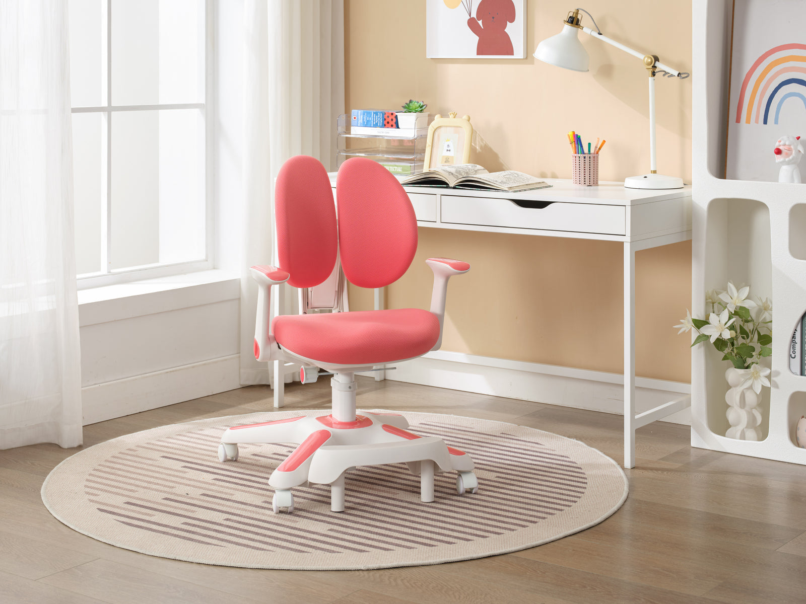 1x Ergonomic Study Chair for Kids - Height Adjustable - Pink-2