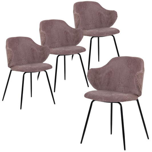 Set of 4 Corduroy Dining Chairs - Pink-0