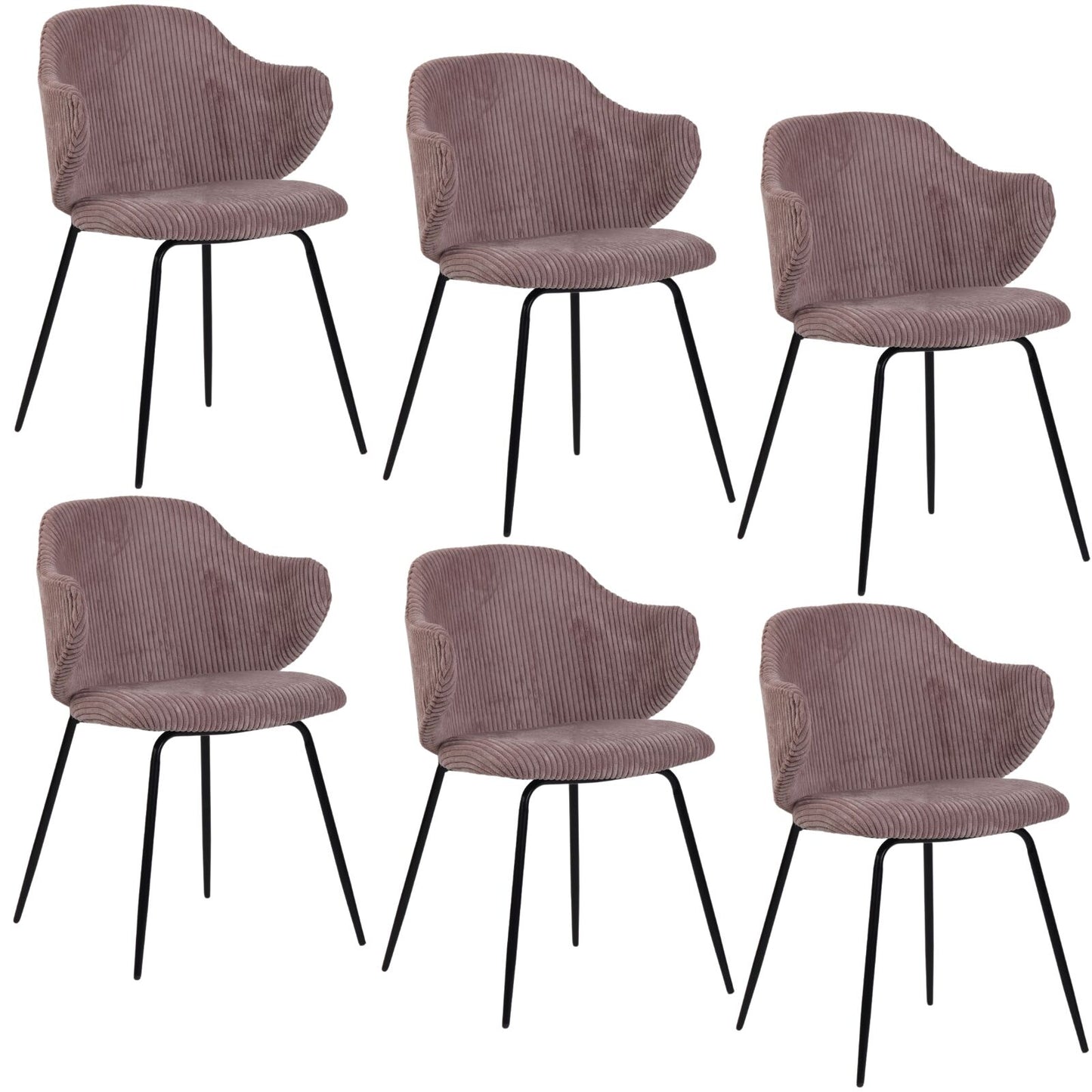 Set of 6 Corduroy Dining Chairs - Pink-1