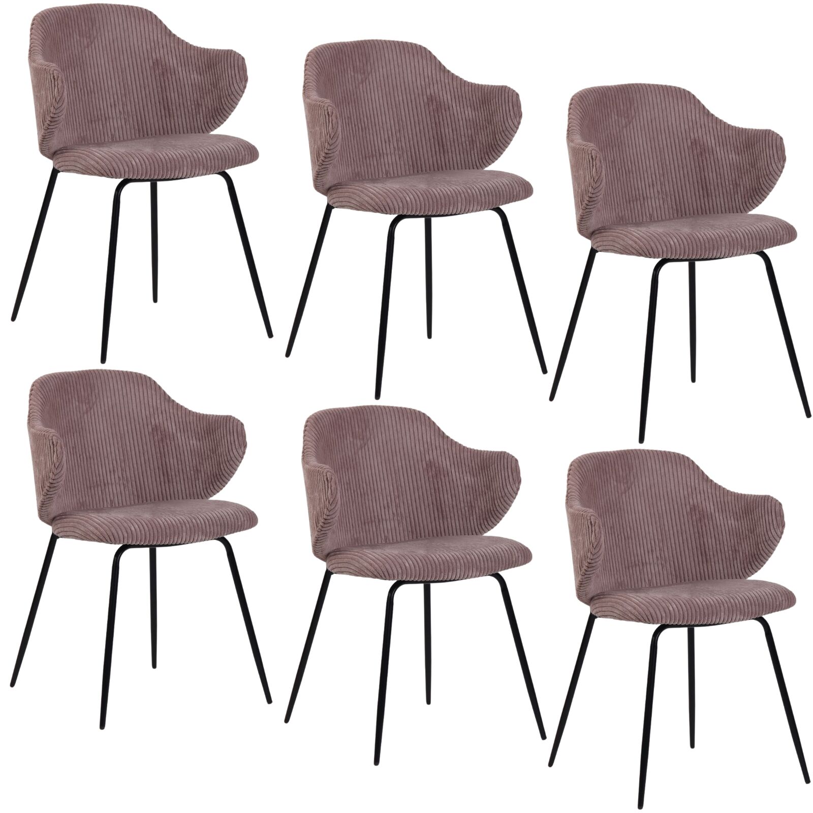Set of 6 Corduroy Dining Chairs - Pink-0